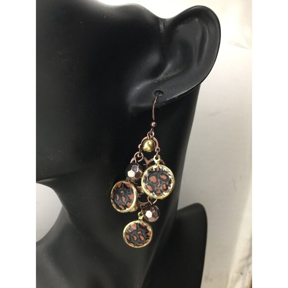 Women's Cheetah Print Gold Tone Dangle Earrings - Picture 4 of 5